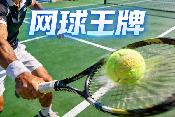 新增游戏《网球王牌》宣传图 - 运动员在高级网球场上挥拍击球的特写