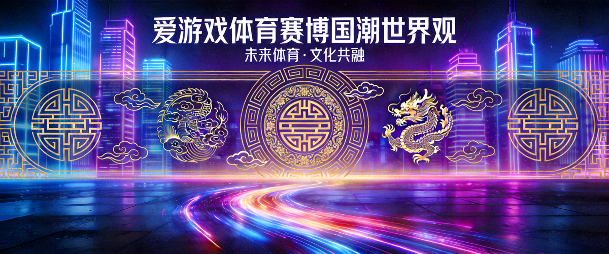 爱游戏体育赛博国潮世界观横幅 - 未来都市霓虹光效与传统东方纹样交织